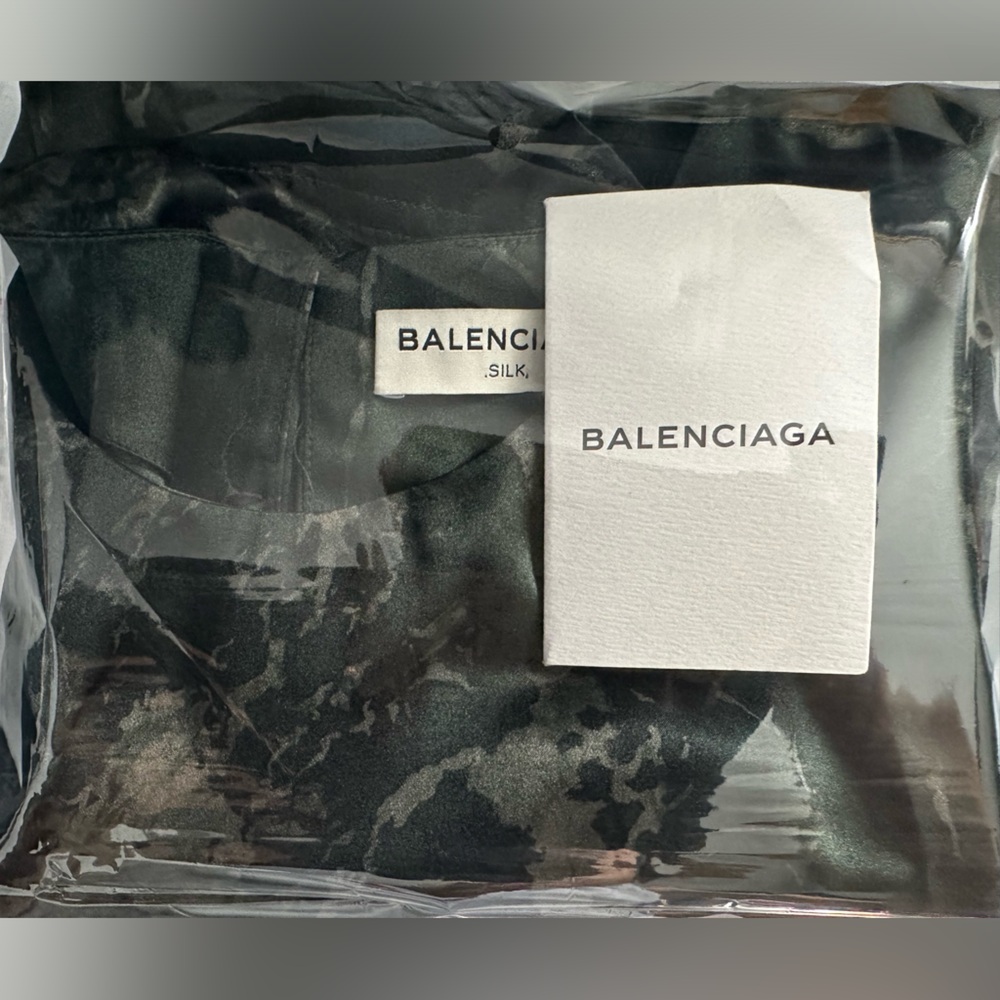NWT Balenciaga Dark Green Silk Marble Print Shirt - Picture 6 of 7